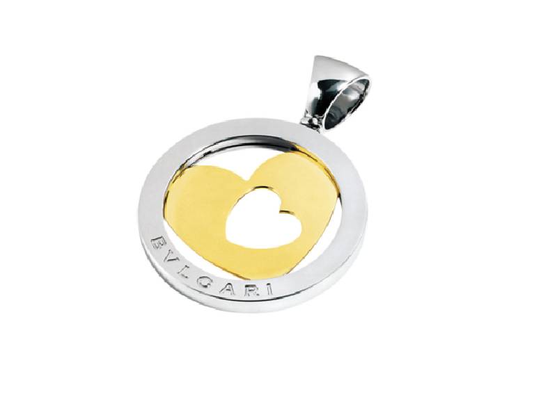 CIONDOLO CUORE IN ACCIAIO E ORO GIALLO 18KT TONDO BULGARI CN853528